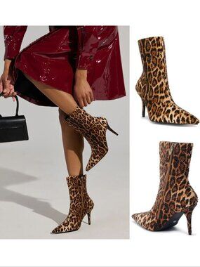 AZALEA WANG Chaundra Stiletto Bootie Size 7.5 Cheetah Animal Embellished NEW